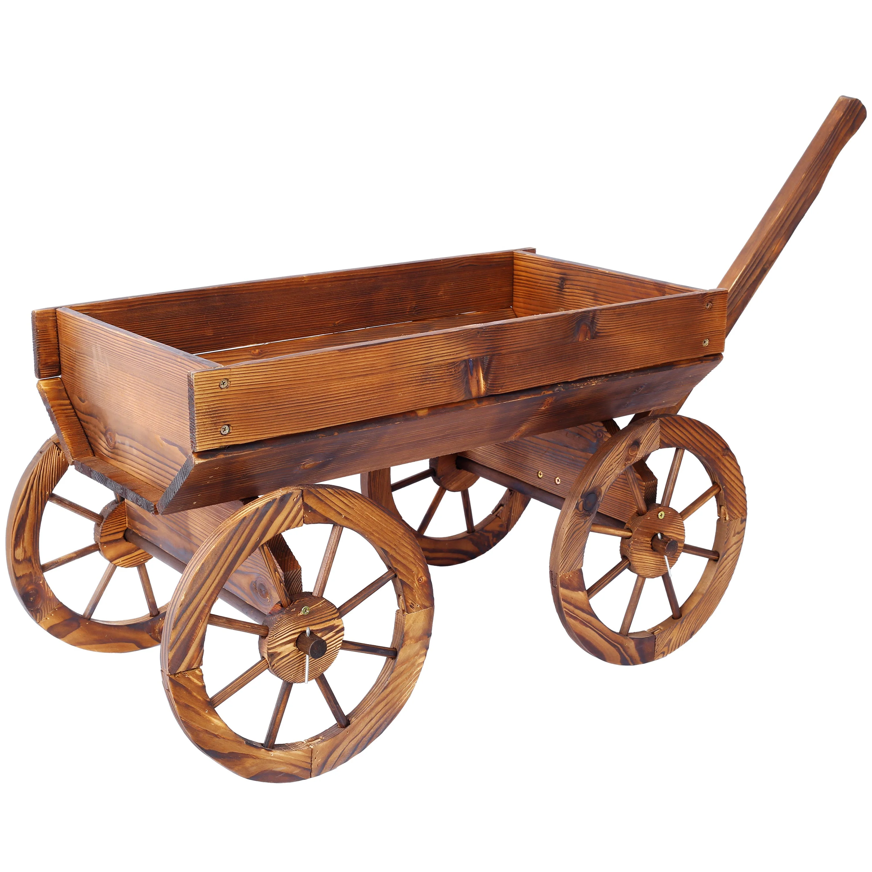 Wood Wagon Flower Planter Pot Stand With Wheels - Image 3