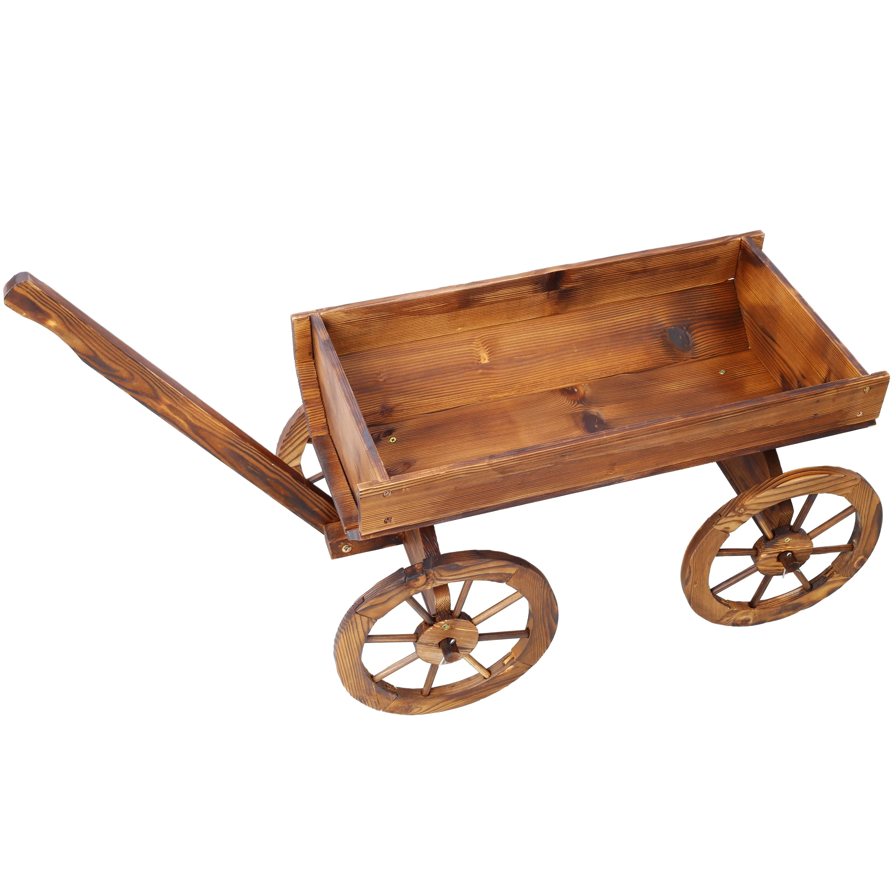 Wood Wagon Flower Planter Pot Stand With Wheels - Image 4