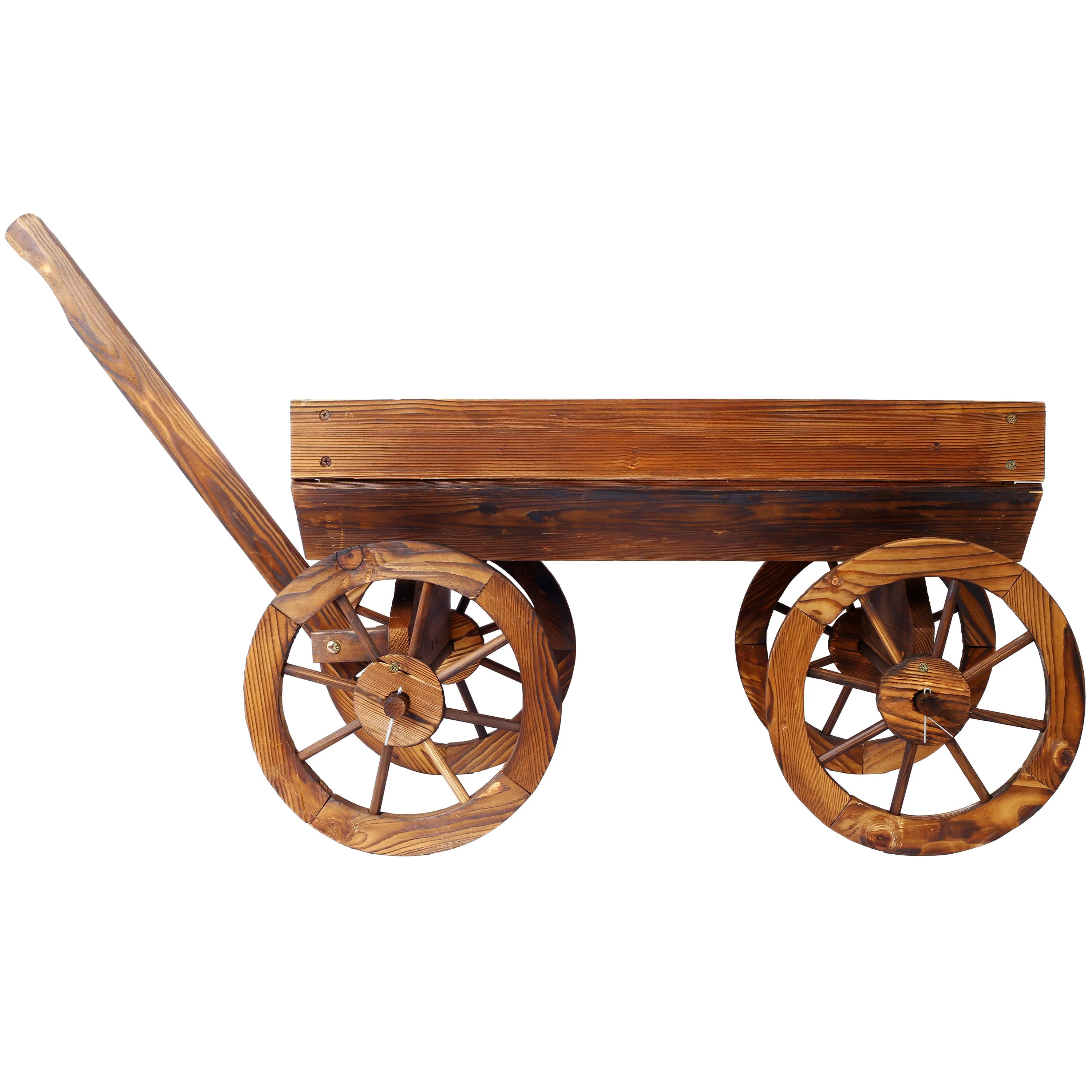 Wood Wagon Flower Planter Pot Stand With Wheels - Image 5
