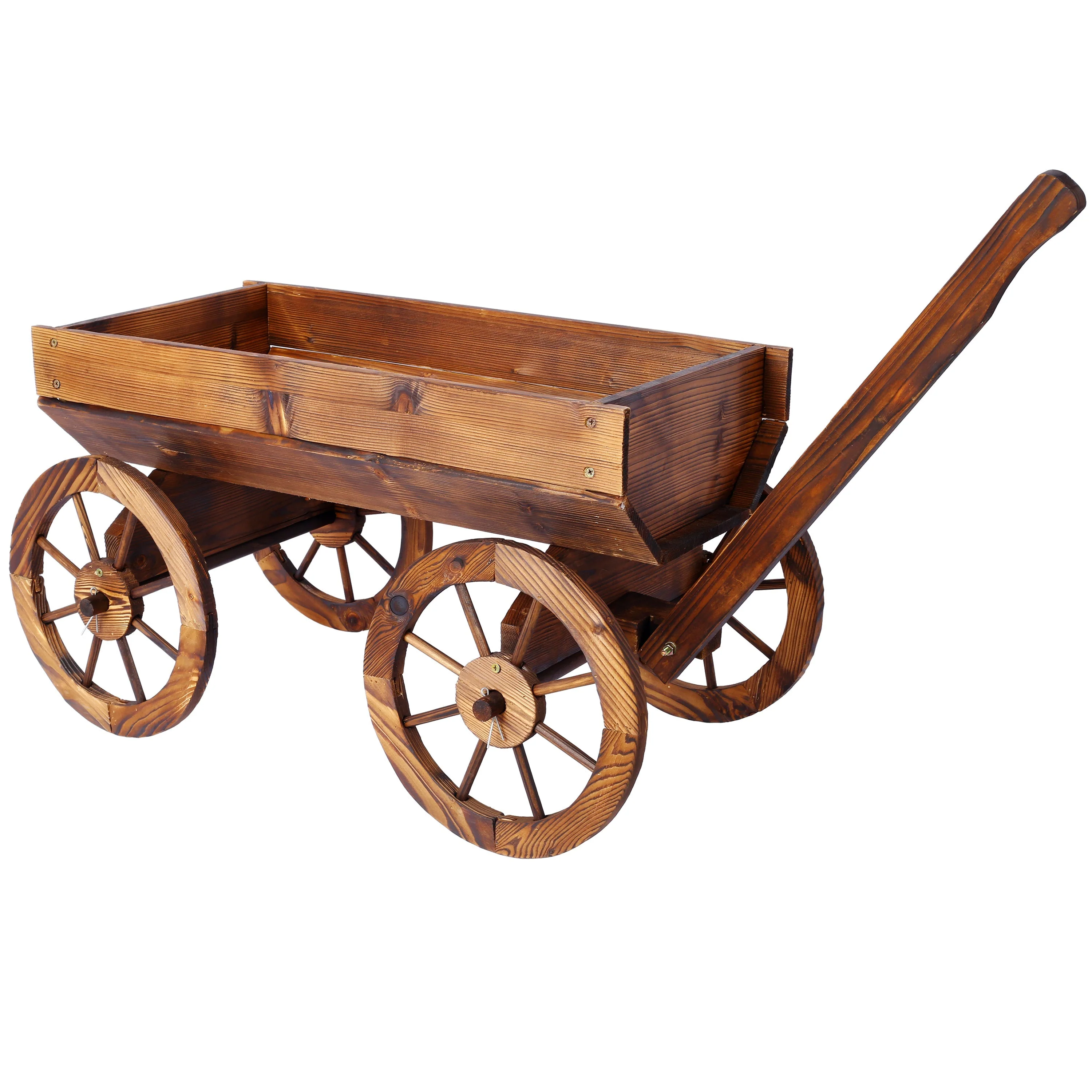 Wood Wagon Flower Planter Pot Stand With Wheels - Image 6