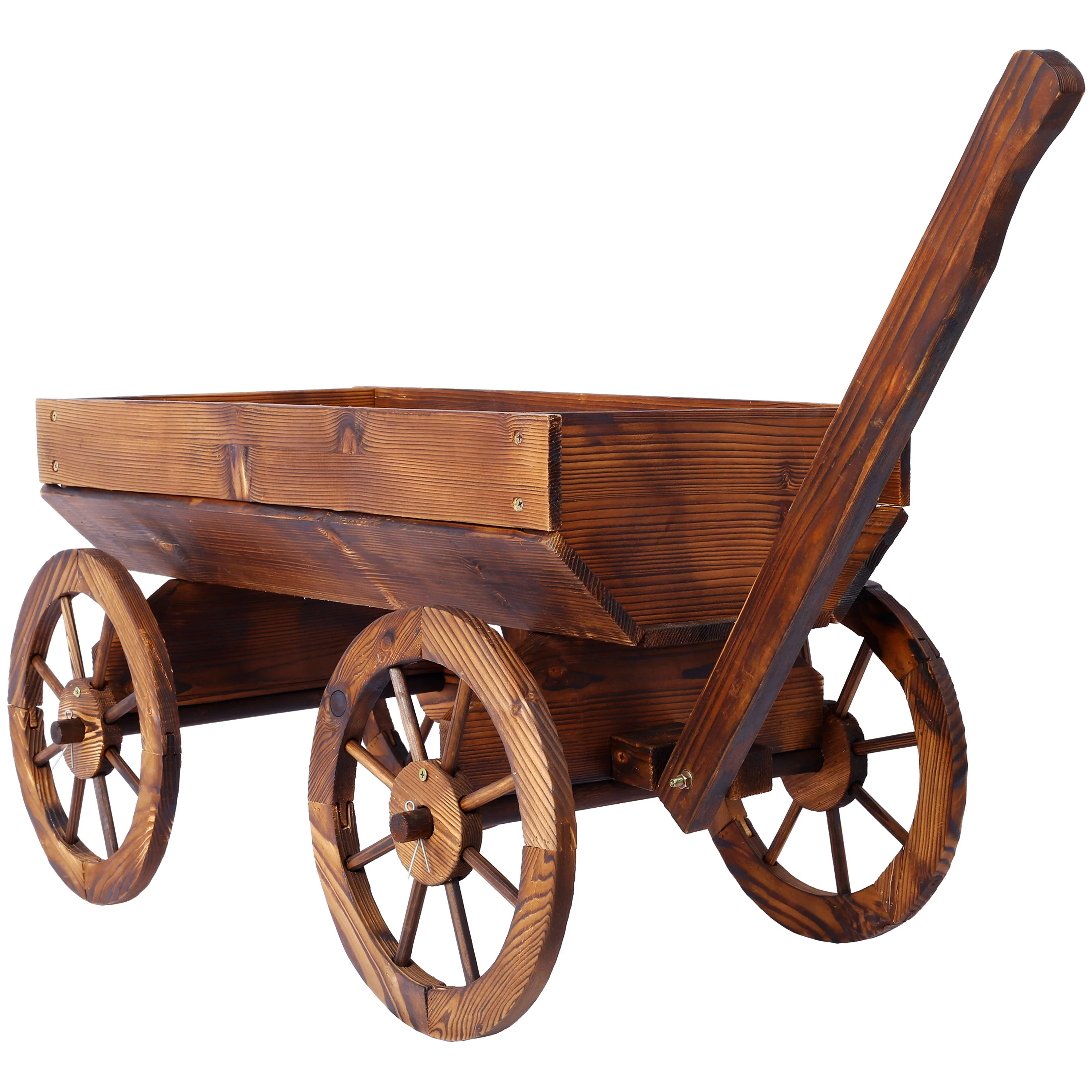 Wood Wagon Flower Planter Pot Stand With Wheels - Image 7