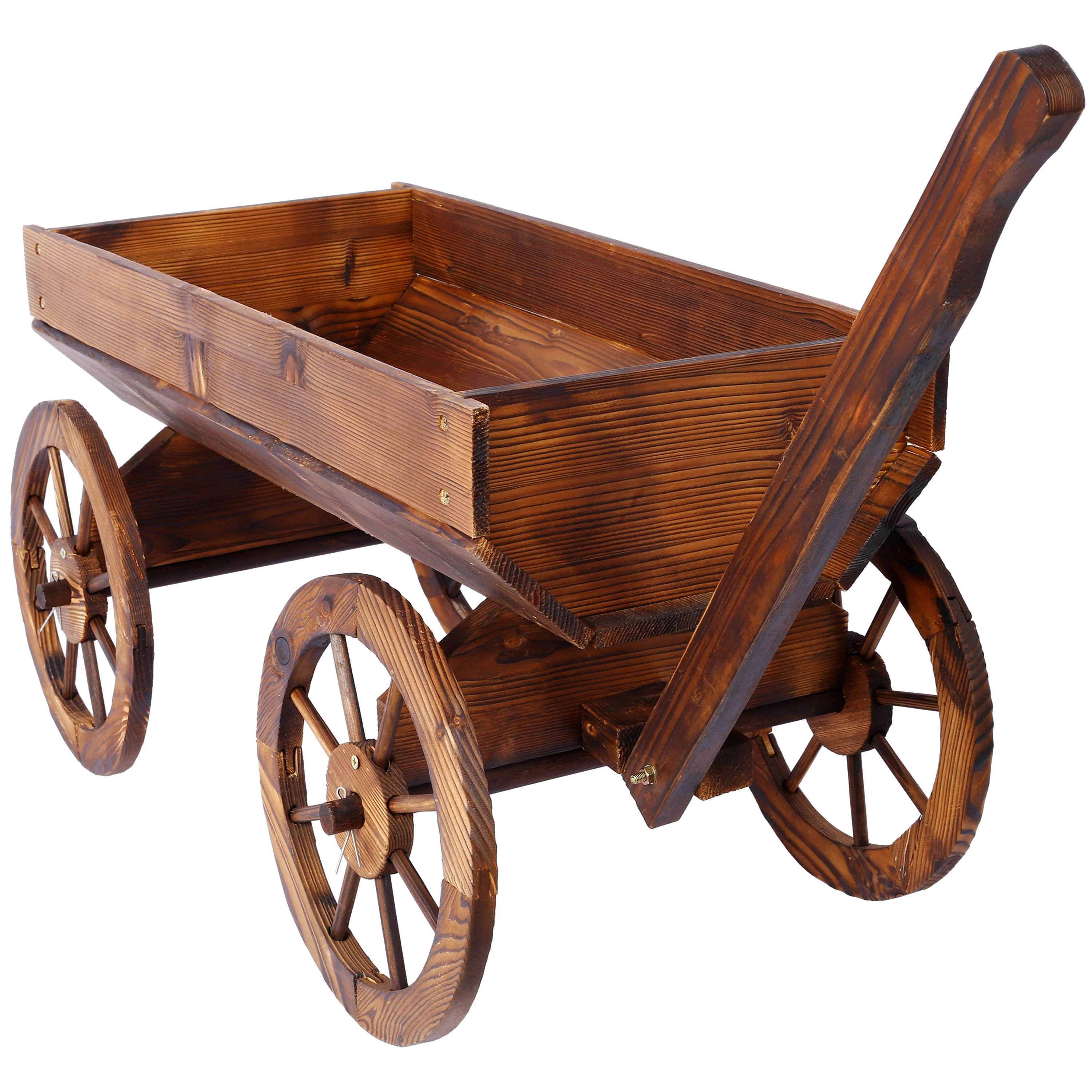 Wood Wagon Flower Planter Pot Stand With Wheels - Image 8