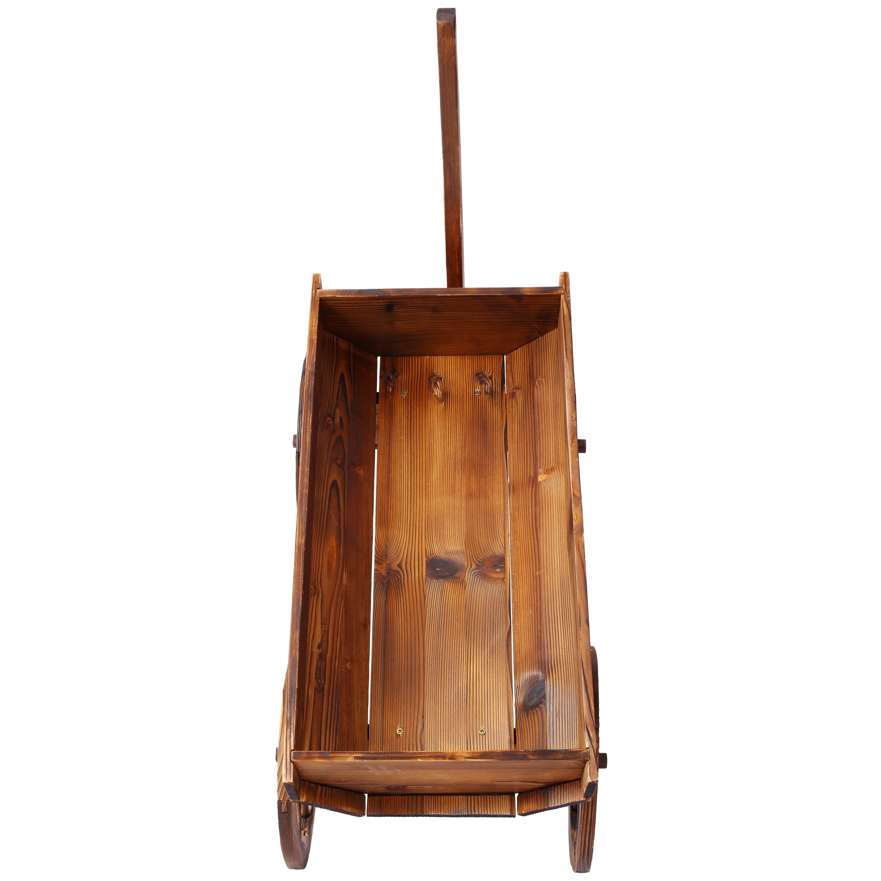 Wood Wagon Flower Planter Pot Stand With Wheels - Image 9
