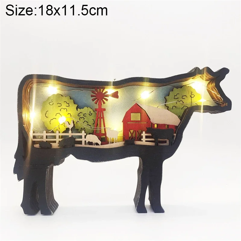 Wooden Animal LED Night Light Battery Table Lamp Kids Bedroom Decor Gift - Image 12