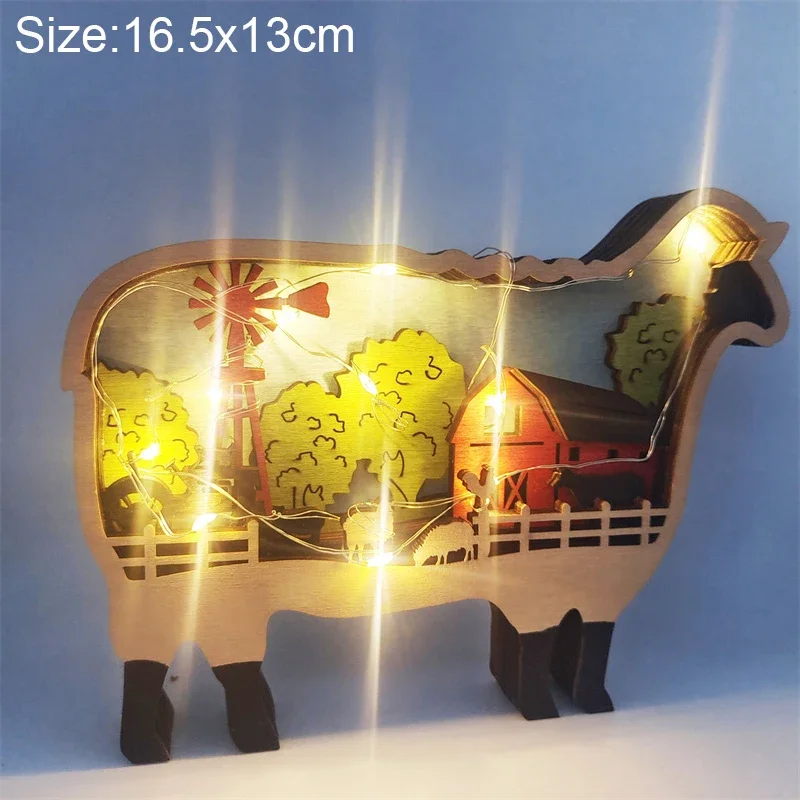Wooden Animal LED Night Light Battery Table Lamp Kids Bedroom Decor Gift - Image 25