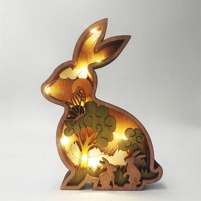 Wooden Animal LED Night Light Battery Table Lamp Kids Bedroom Decor Gift - Image 26