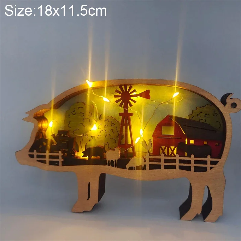 Wooden Animal LED Night Light Battery Table Lamp Kids Bedroom Decor Gift - Image 27