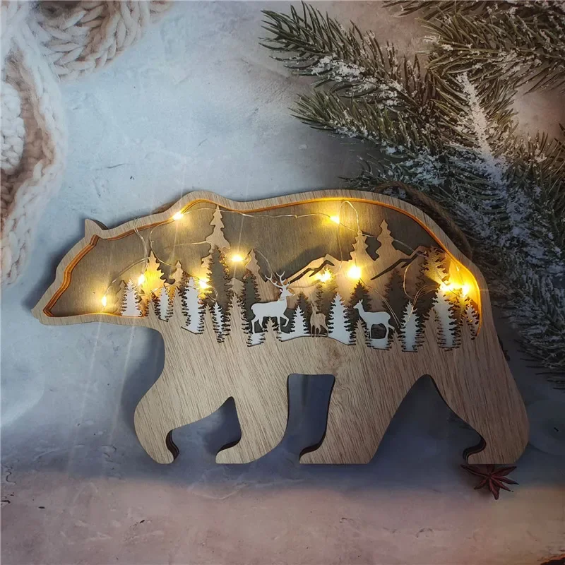 Wooden Animal LED Night Light Battery Table Lamp Kids Bedroom Decor Gift - Image 5