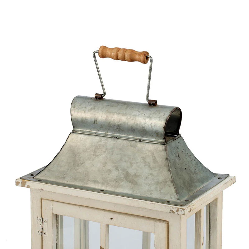 Wooden Candle Lantern Decorative Hurricane Holder - Ivory - Image 2