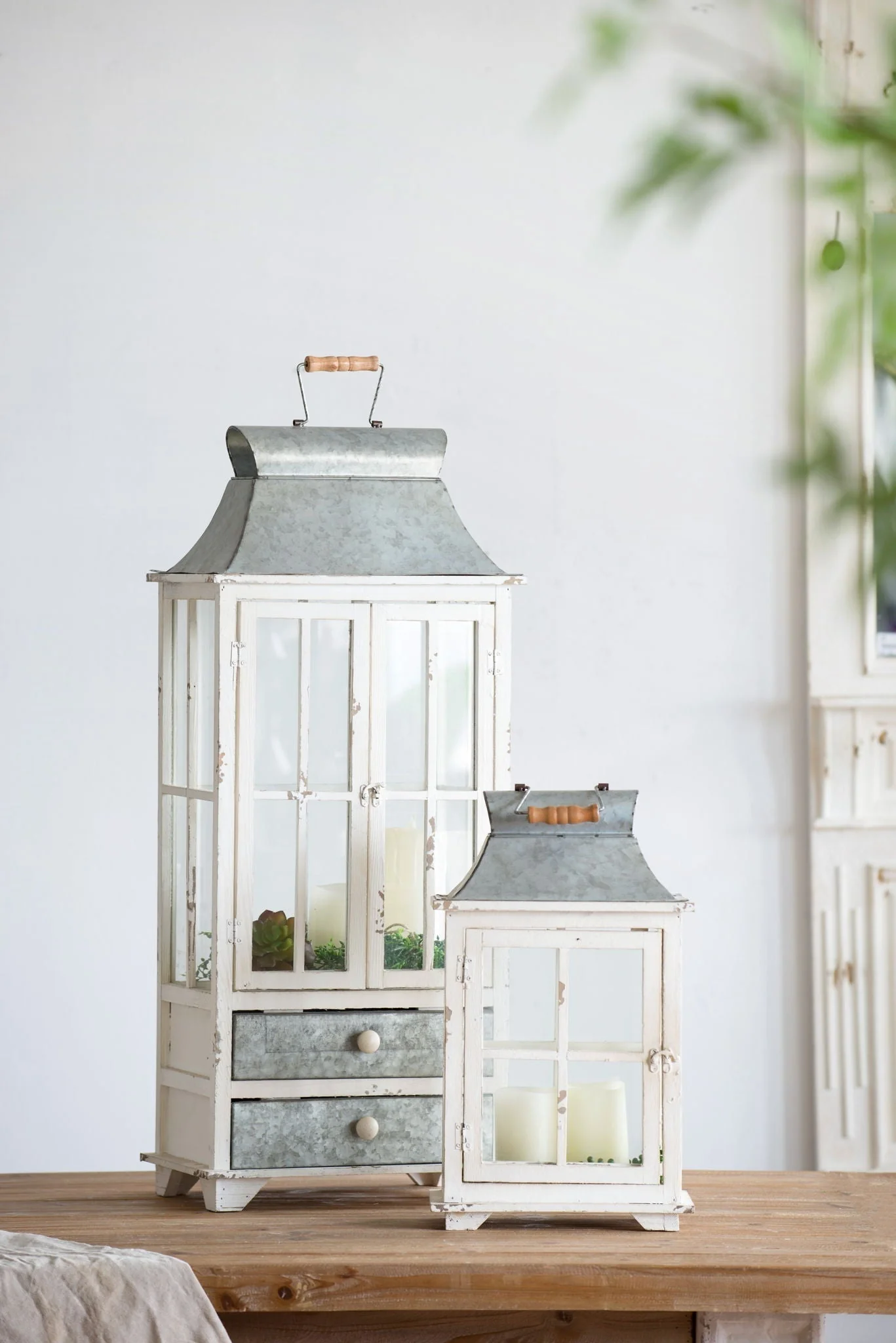 Wooden Candle Lantern Decorative Hurricane Holder - Ivory - Image 5