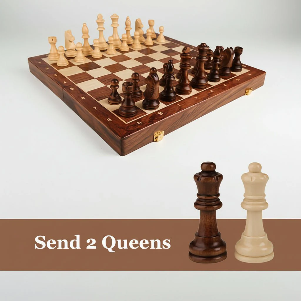 Wooden Chess Set 40cm Tournament Board Strategy Game with Extra Queens - Image 2