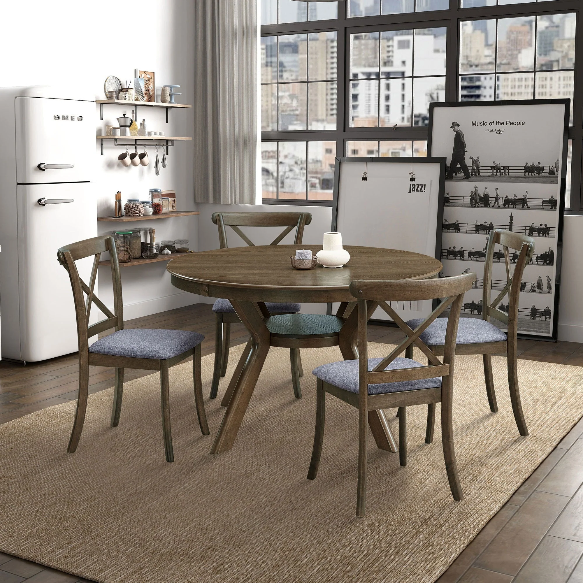 Wooden Dining Set Mid Century Modern Table and 4 Dining Chairs - Image 5