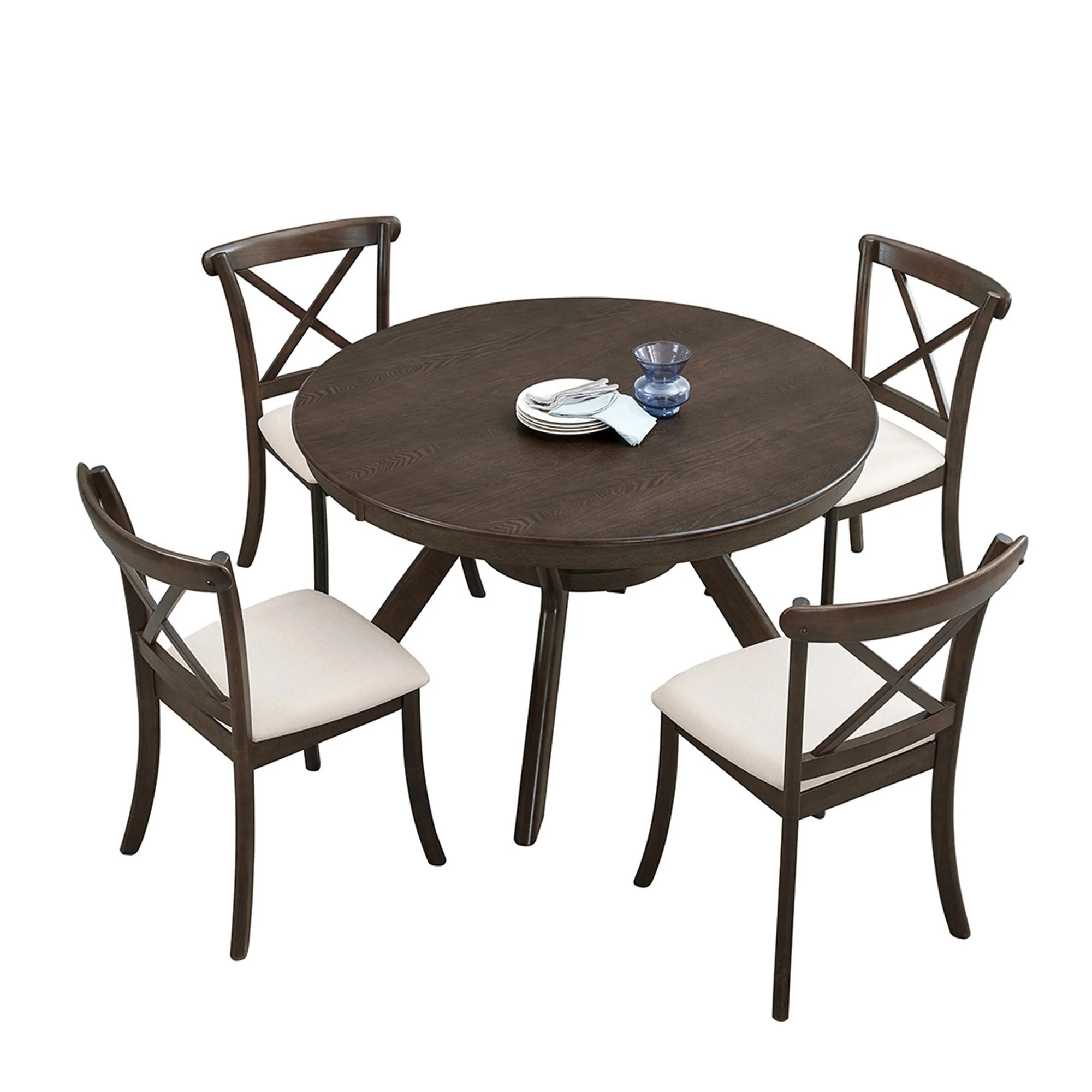 Wooden Dining Table Set (1 Table with 4 Chairs) Brown - Image 2