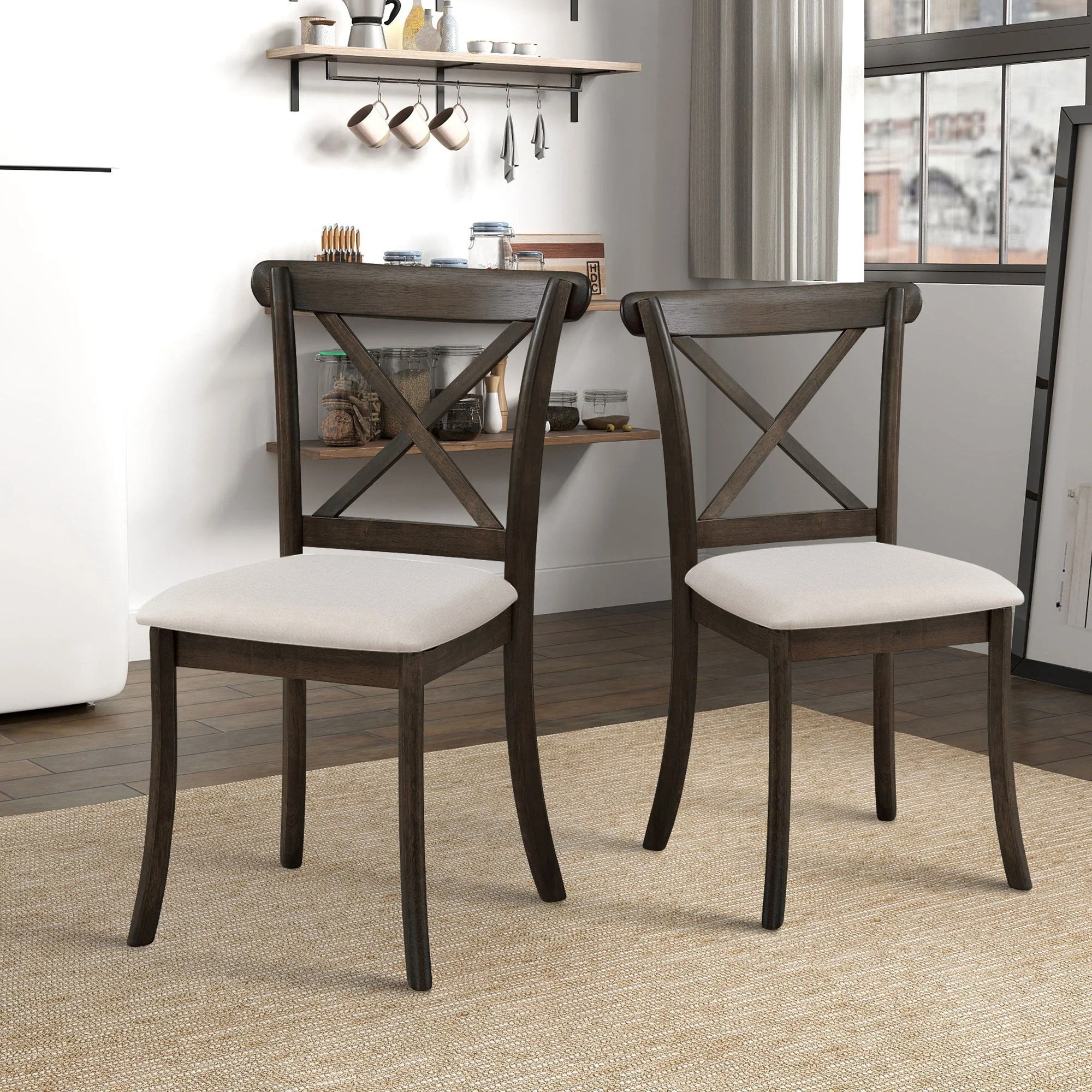 Wooden Dining Table Set (1 Table with 4 Chairs) Brown - Image 5