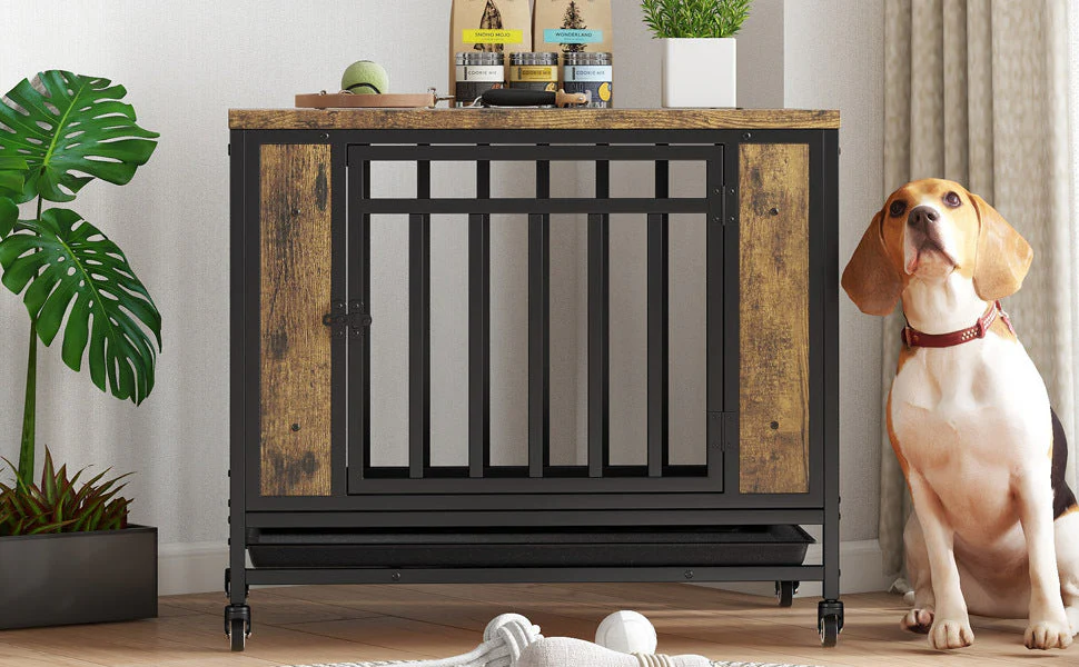 Wooden Dog House Dining Table with Iron Door - Image 12