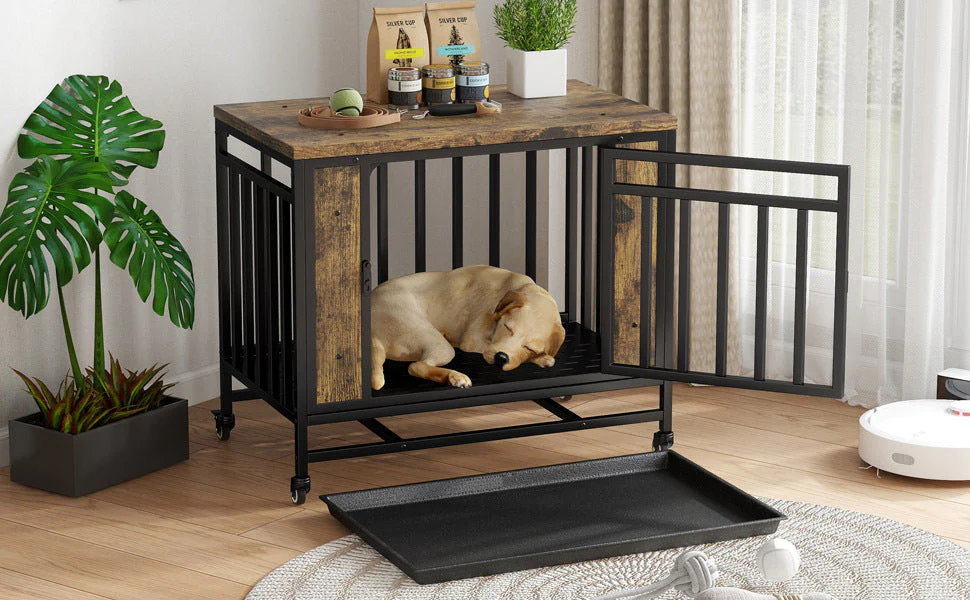 Wooden Dog House Dining Table with Iron Door - Image 13