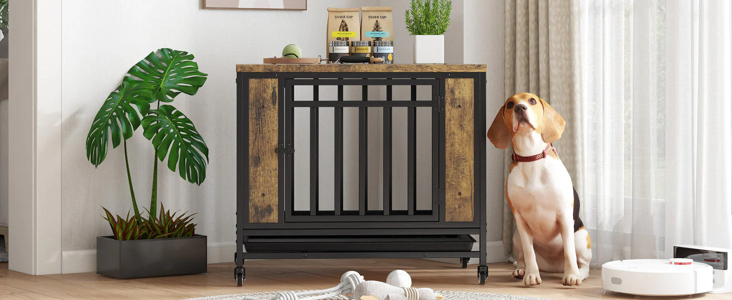 Wooden Dog House Dining Table with Iron Door - Image 14