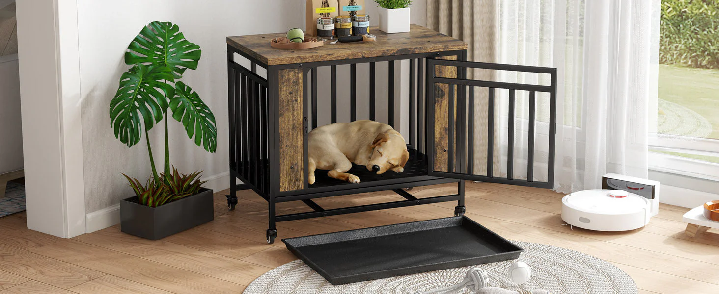 Wooden Dog House Dining Table with Iron Door - Image 15