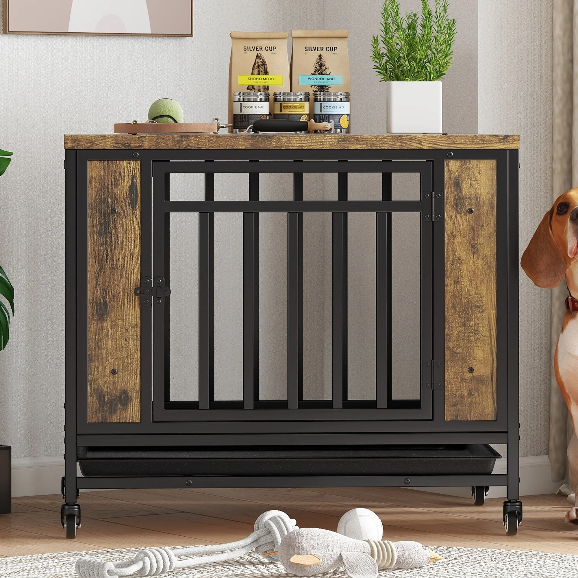 Wooden Dog House Dining Table with Iron Door - Image 2