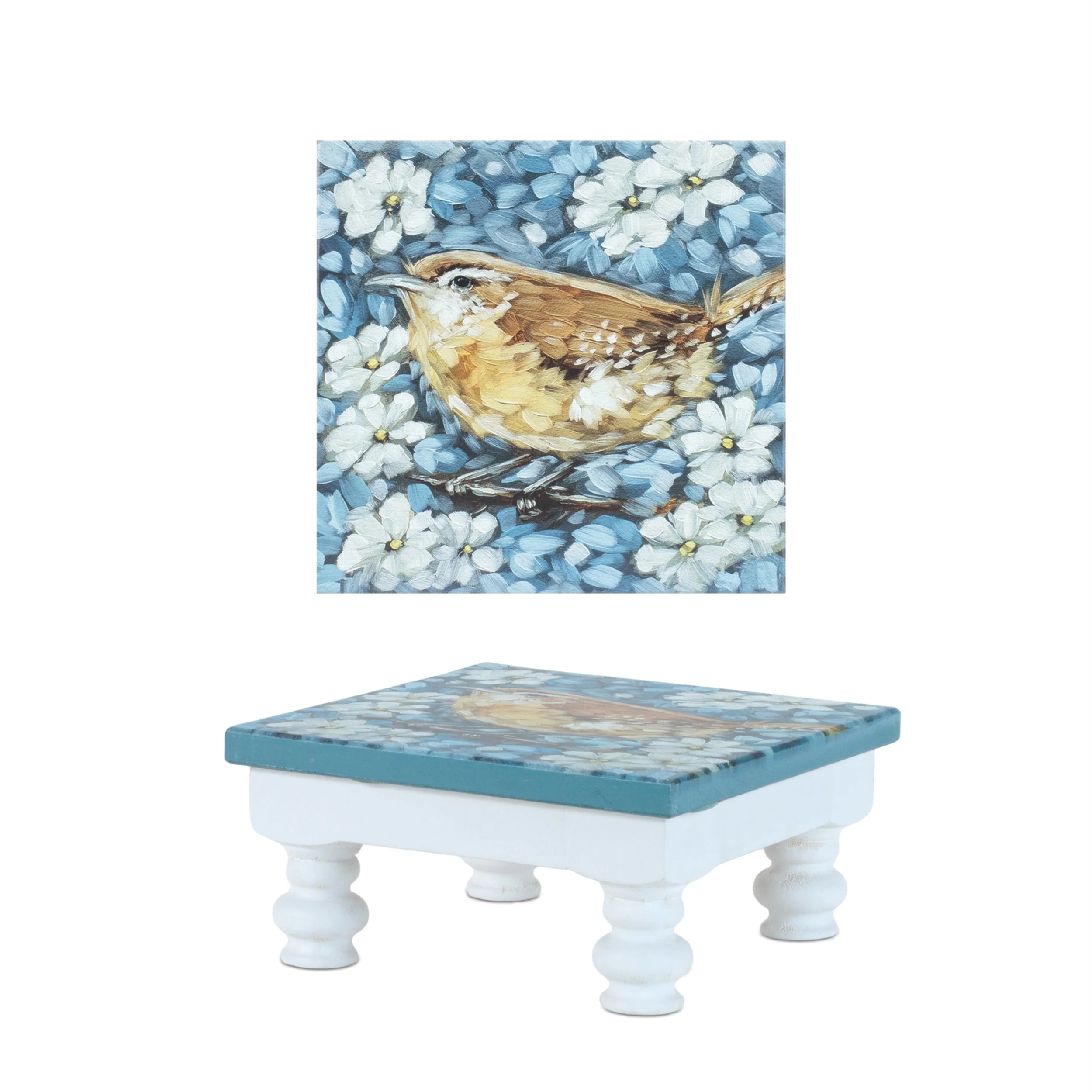 Wooden Floral Bird Pedestal Tray (Set of 2) - Image 5