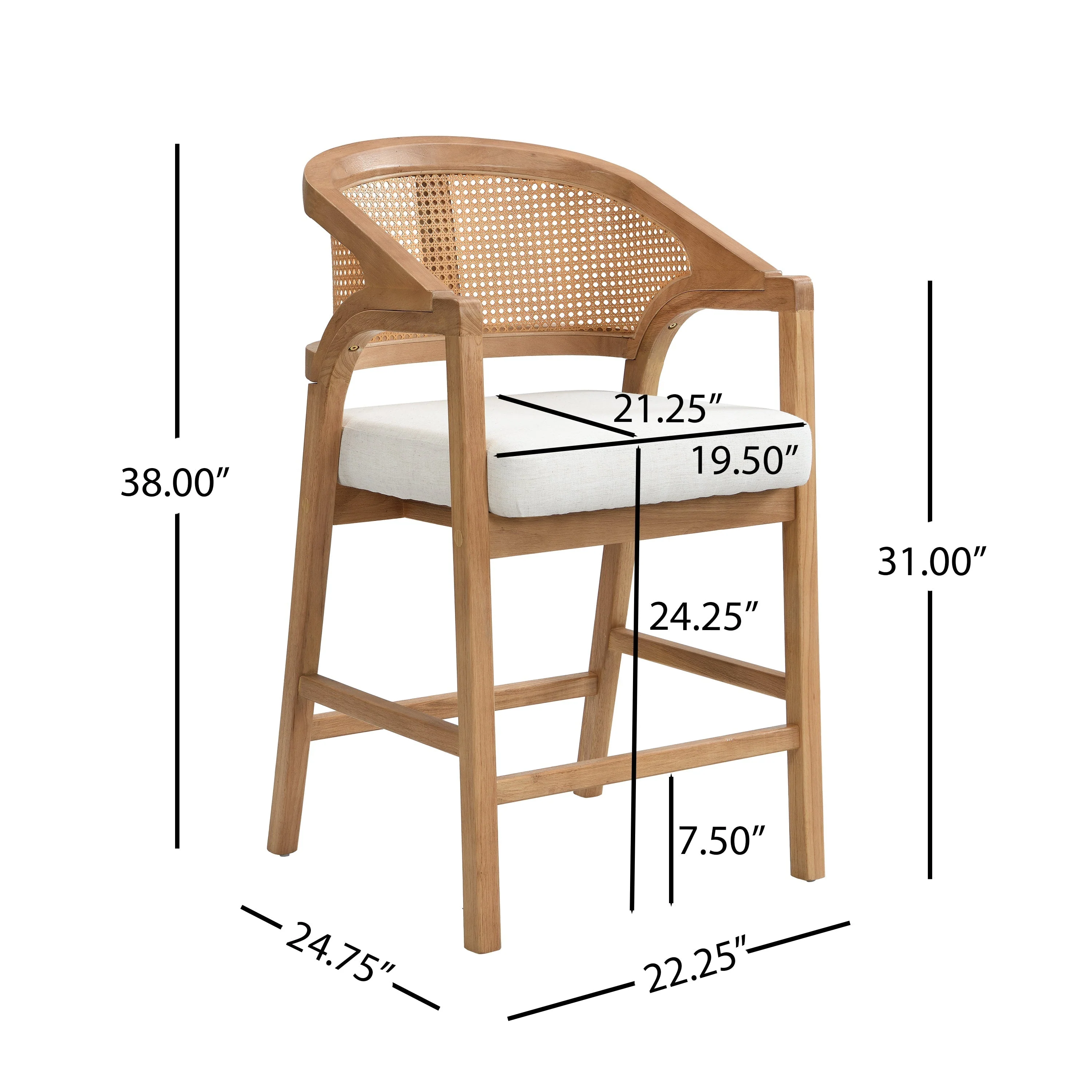 Wooden Frame Counter Stool with Rattan Back - Set of 2 - Image 13