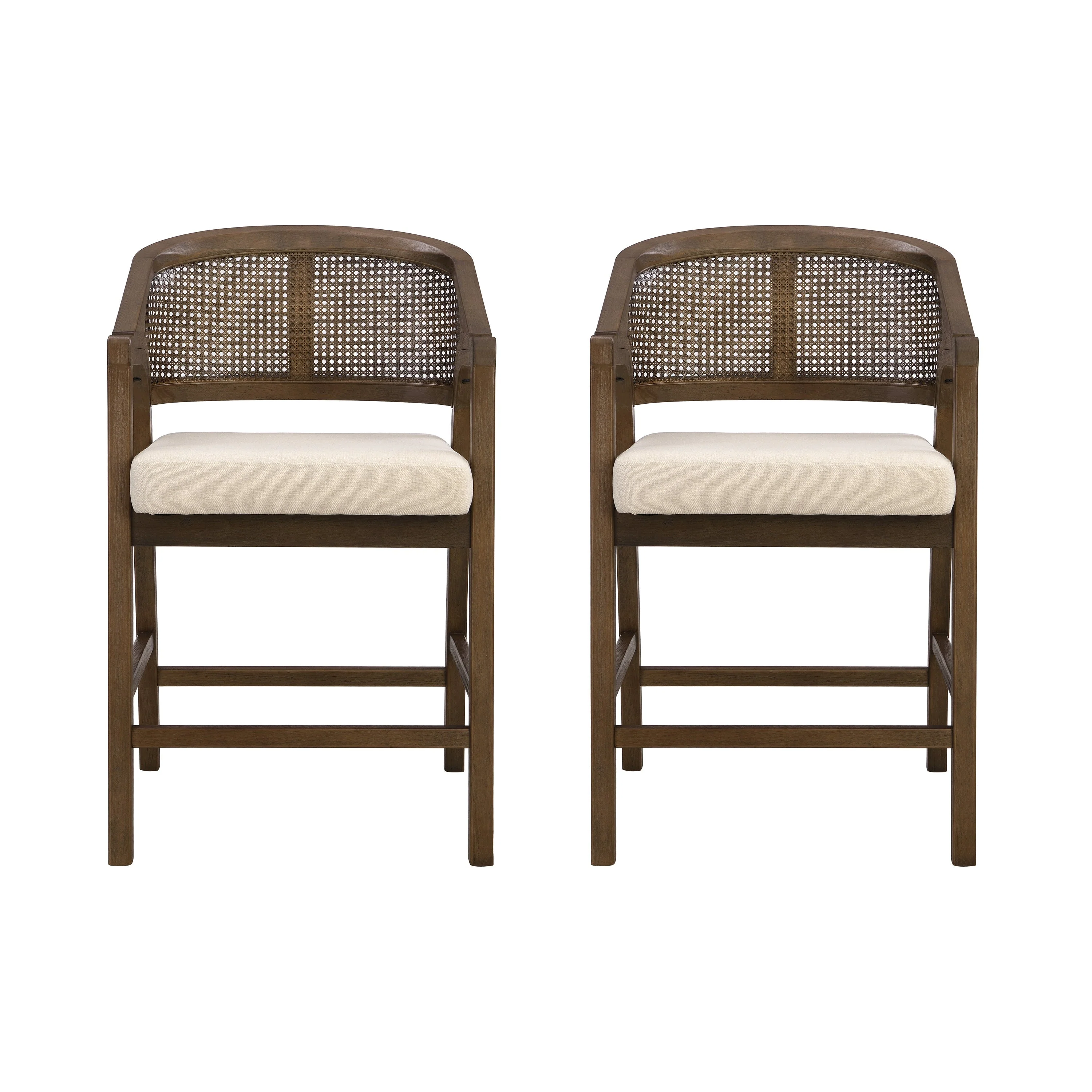 Wooden Frame Counter Stool with Rattan Back - Set of 2 - Image 18
