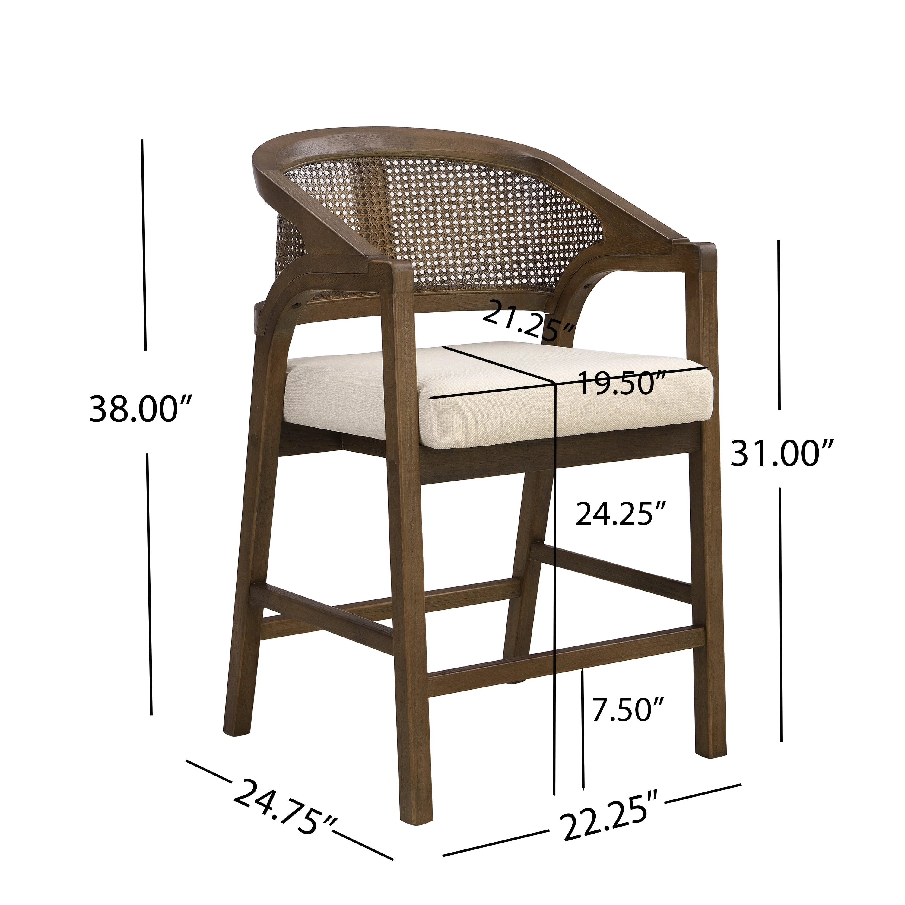 Wooden Frame Counter Stool with Rattan Back - Set of 2 - Image 25