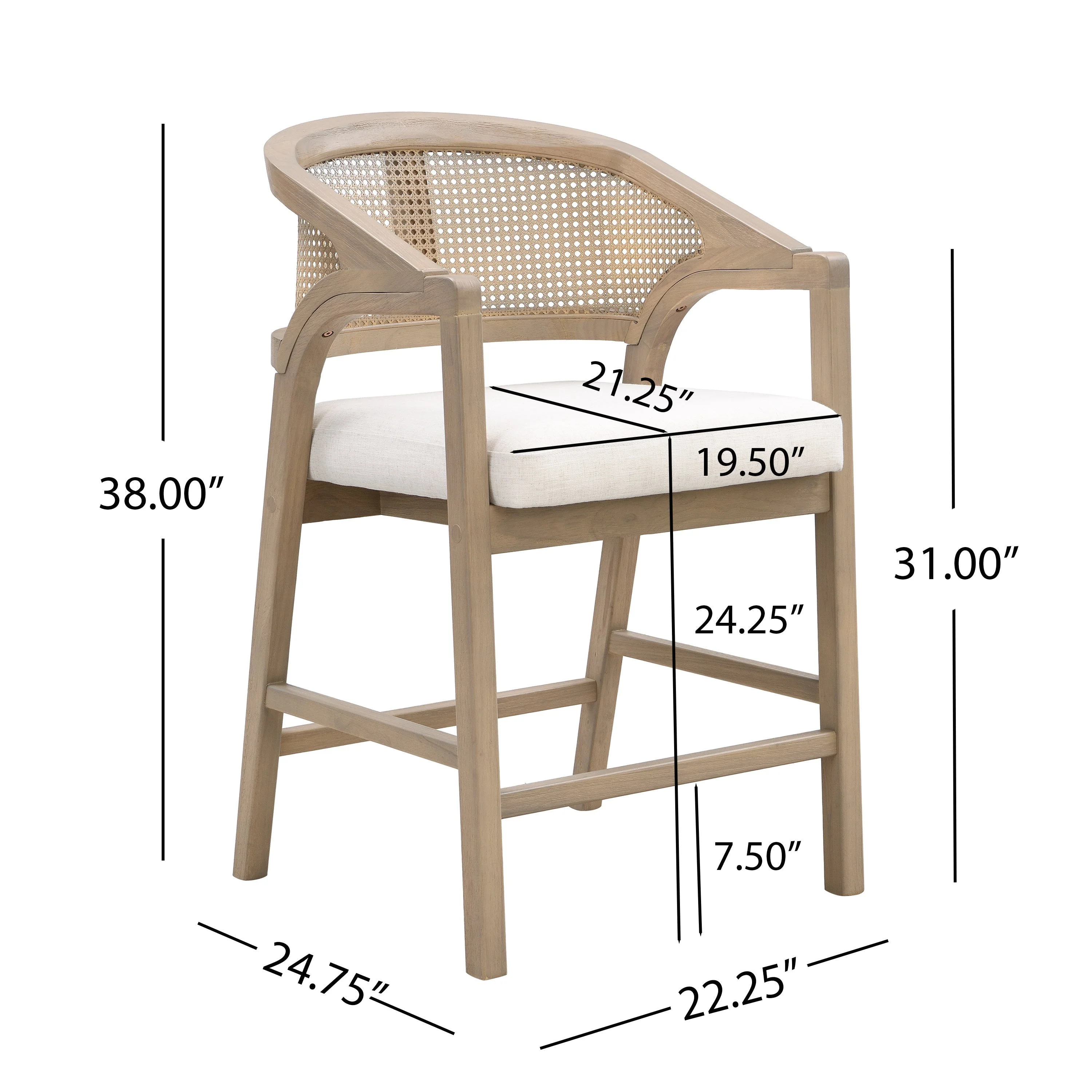 Wooden Frame Counter Stool with Rattan Back - Set of 2 - Image 33