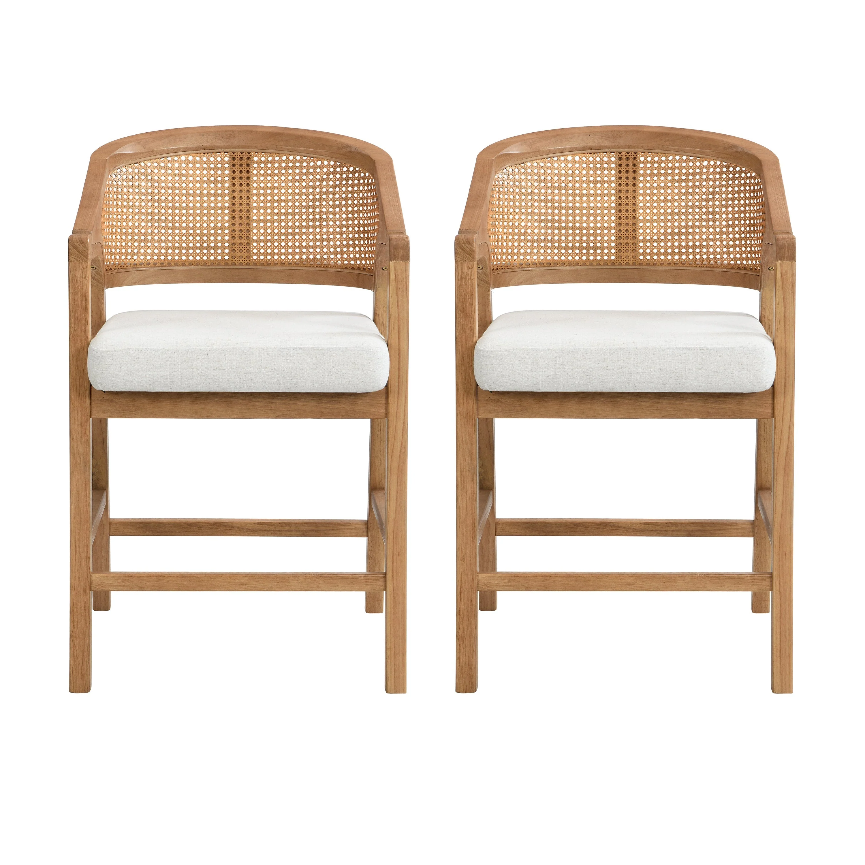 Wooden Frame Counter Stool with Rattan Back - Set of 2 - Image 5