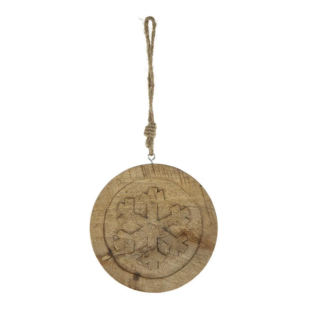 Wooden Hanging Circle With Snowflake Cut Christmas Ornaments (Set of 12) - Image 2