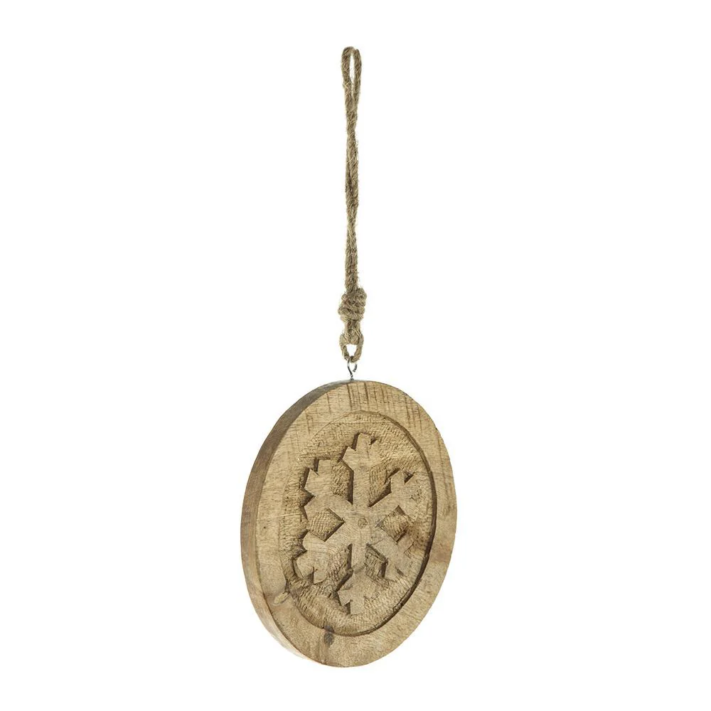 Wooden Hanging Circle With Snowflake Cut Christmas Ornaments (Set of 12) - Image 7