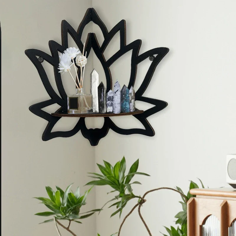 Wooden Lotus Wall Shelf Aromatherapy Essential Oil Holder Decorative Rack Corner - Image 2
