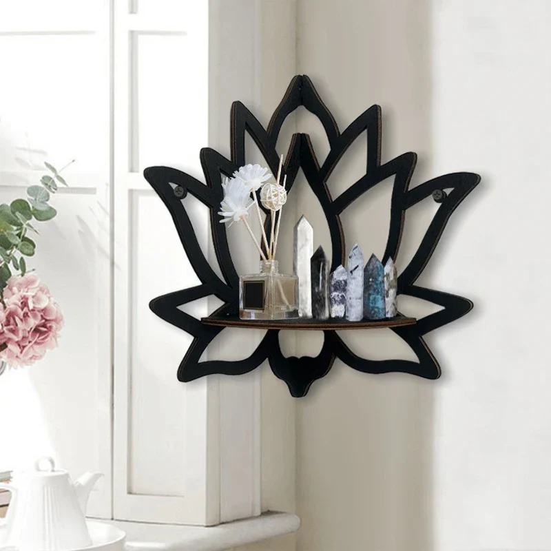 Wooden Lotus Wall Shelf Aromatherapy Essential Oil Holder Decorative Rack Corner - Image 3