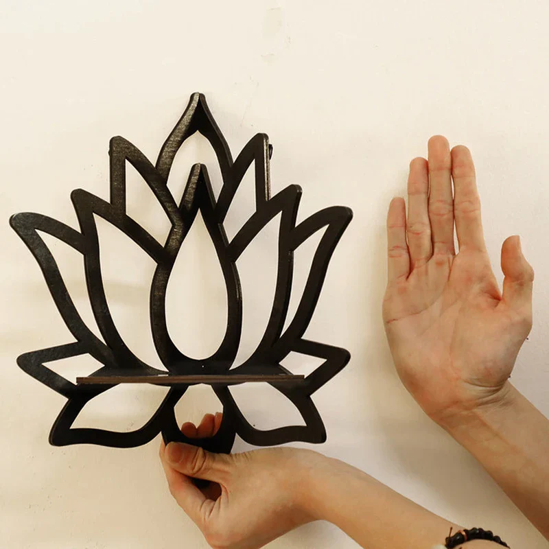 Wooden Lotus Wall Shelf Aromatherapy Essential Oil Holder Decorative Rack Corner - Image 4