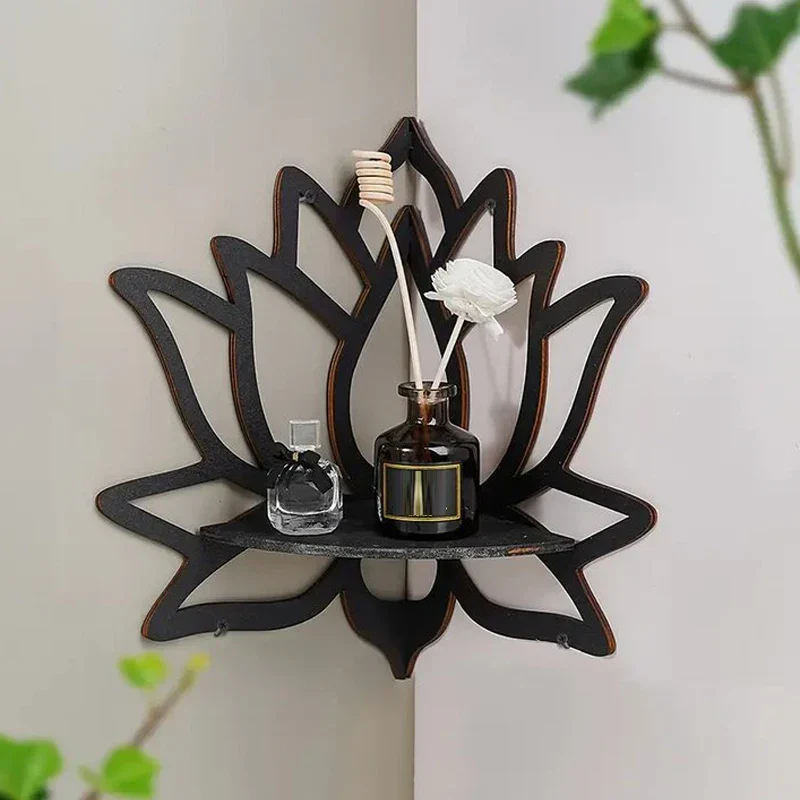 Wooden Lotus Wall Shelf Aromatherapy Essential Oil Holder Decorative Rack Corner - Image 5