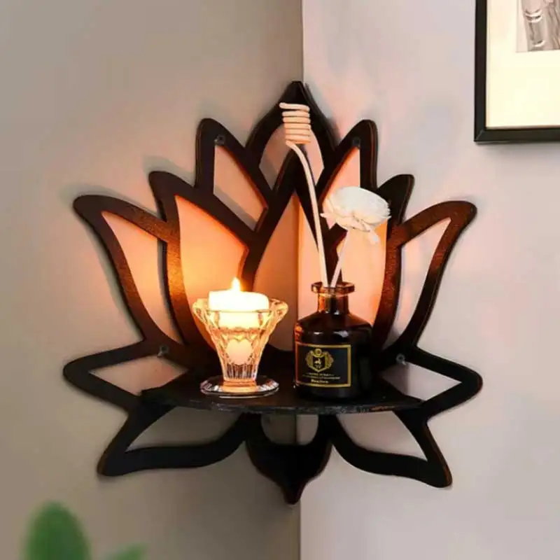 Wooden Lotus Wall Shelf Aromatherapy Essential Oil Holder Decorative Rack Corner - Image 7