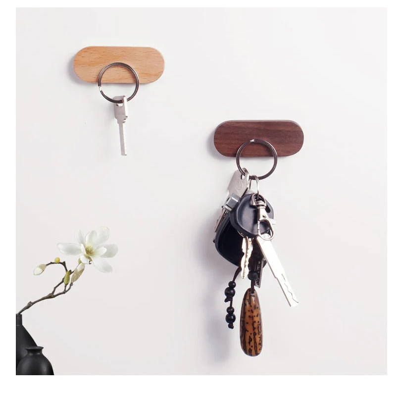 Wooden Magnetic Key Holder Wall Mount Adhesive Key Rack Organizer - Image 2