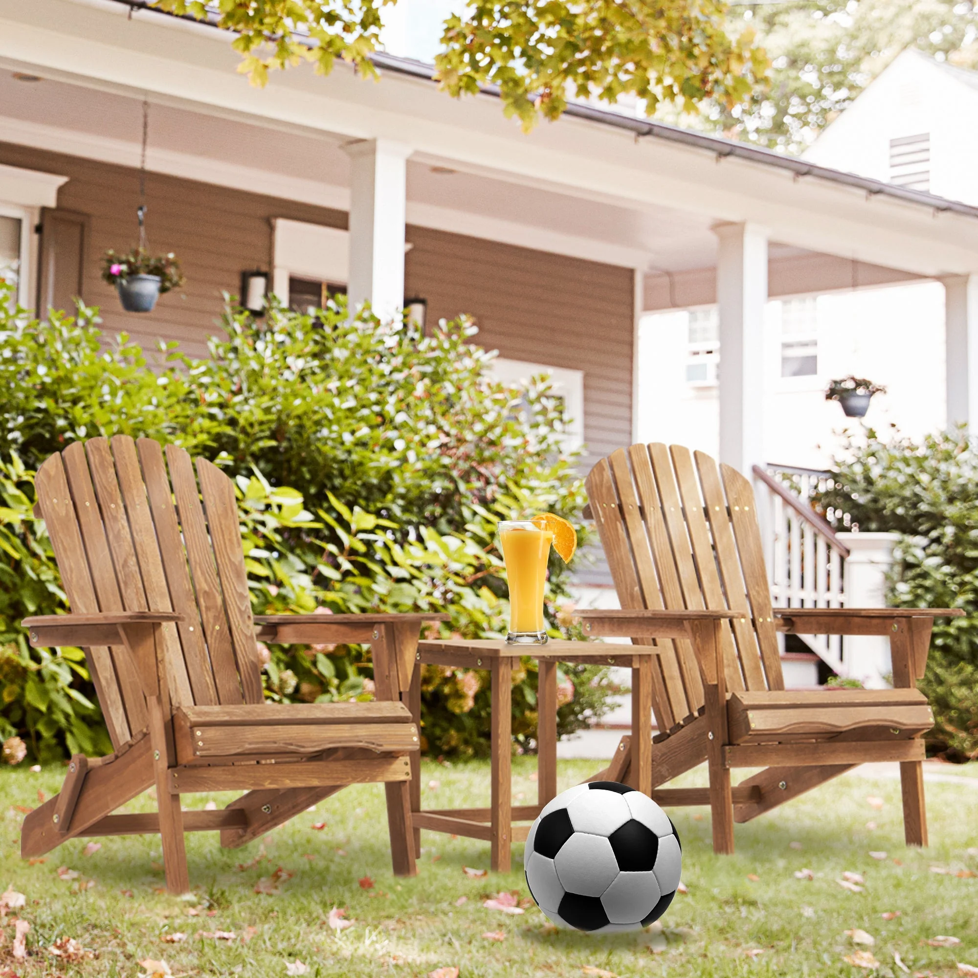 Wooden Outdoor Folding Adirondack Chair Set of 2, Honey Brown - Image 2
