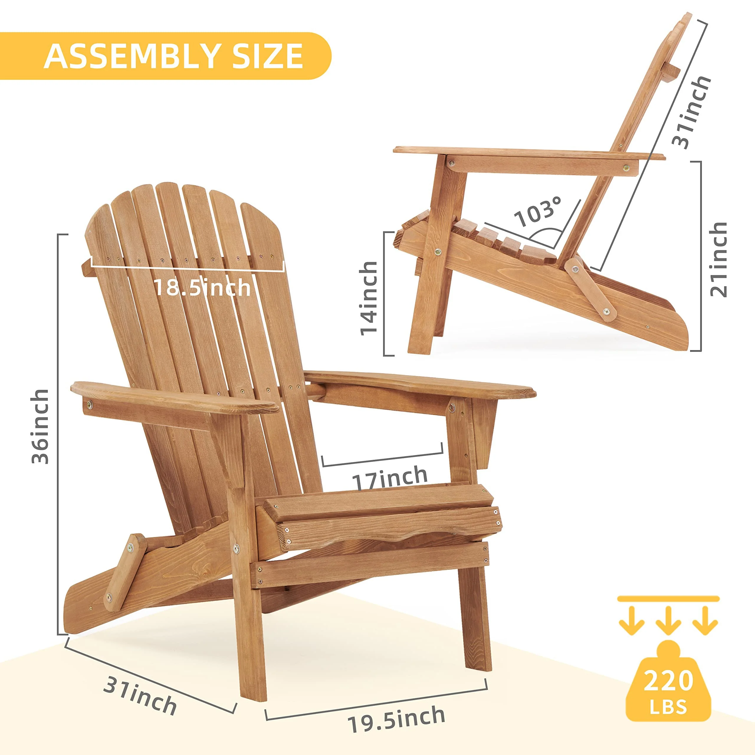 Wooden Outdoor Folding Adirondack Chair Set of 2, Honey Brown - Image 3