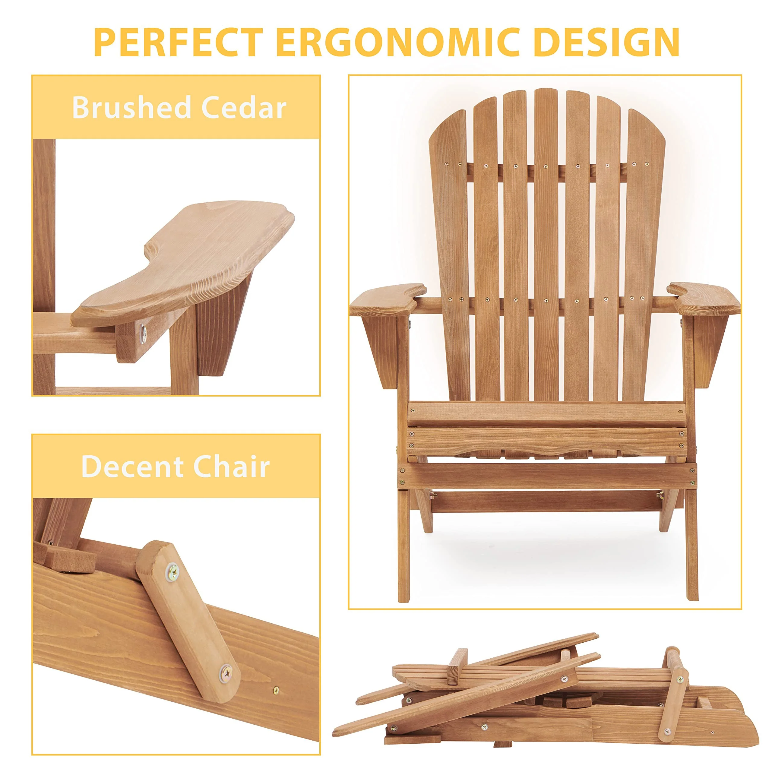 Wooden Outdoor Folding Adirondack Chair Set of 2, Honey Brown - Image 4