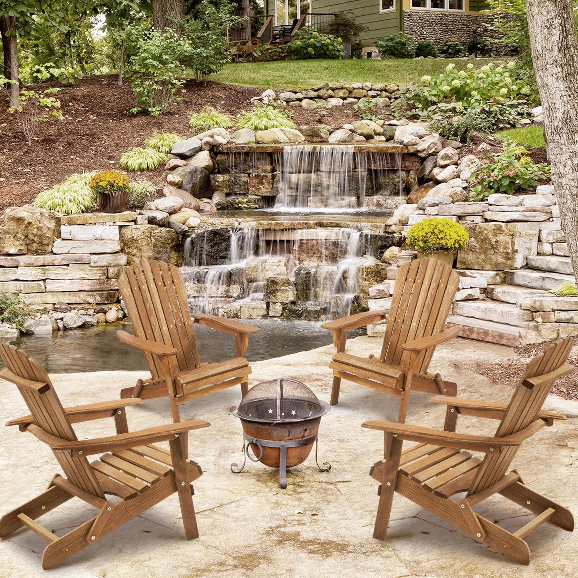 Wooden Outdoor Folding Adirondack Chair Set of 2, Honey Brown - Image 5