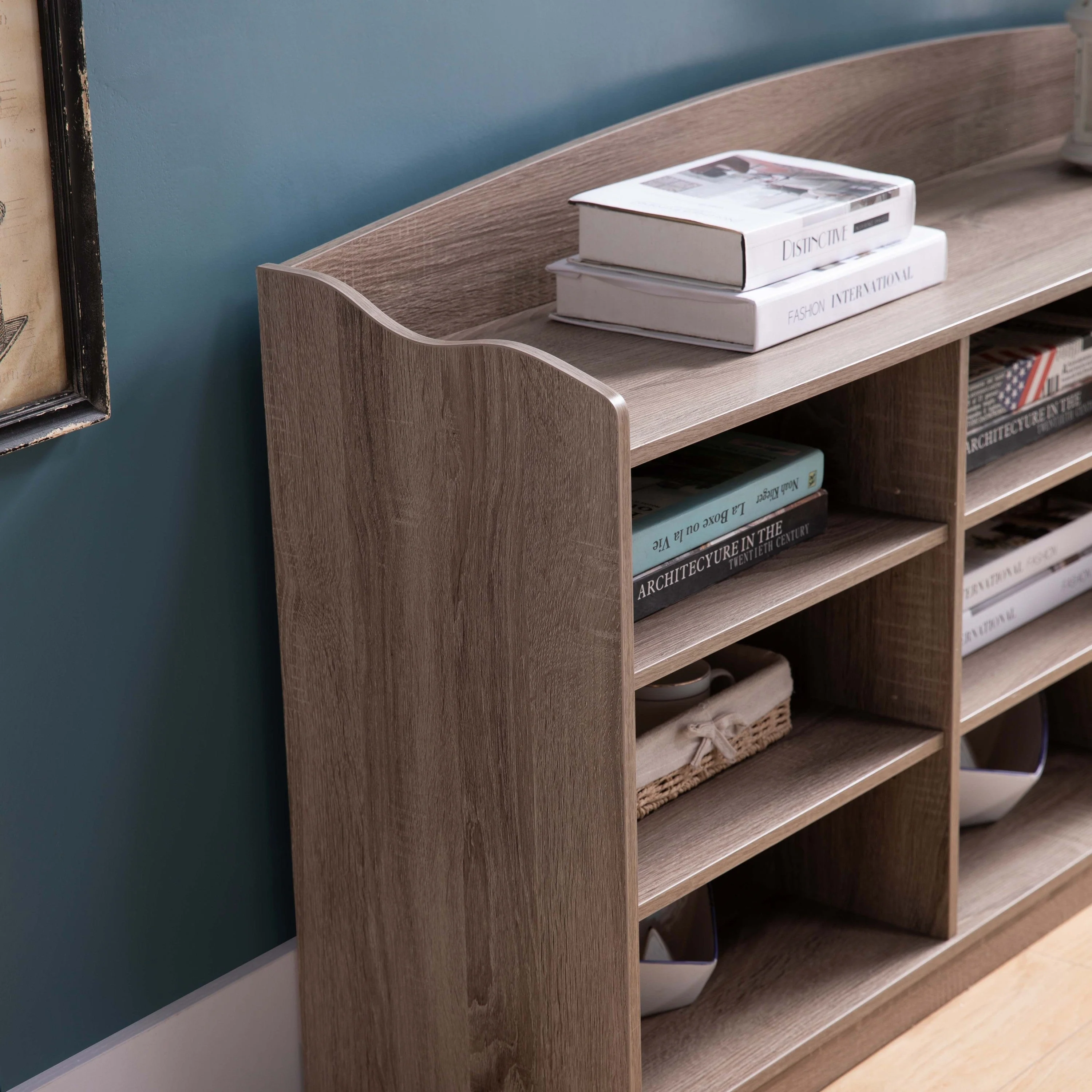 Wooden Shoe Storage Bench with Nine Storage Shelves - Image 2