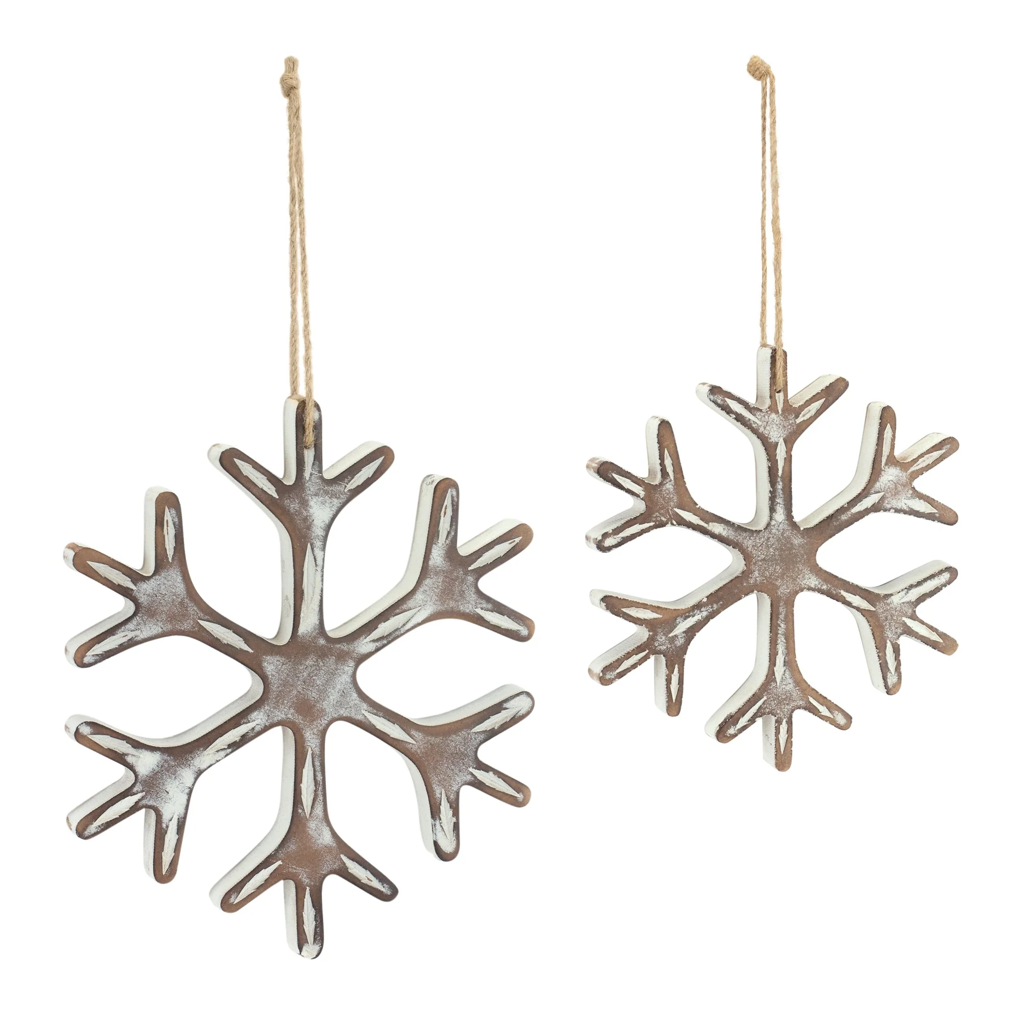 Wooden Snowflake Ornament with White Washed Finish (Set of 12) - Image 2