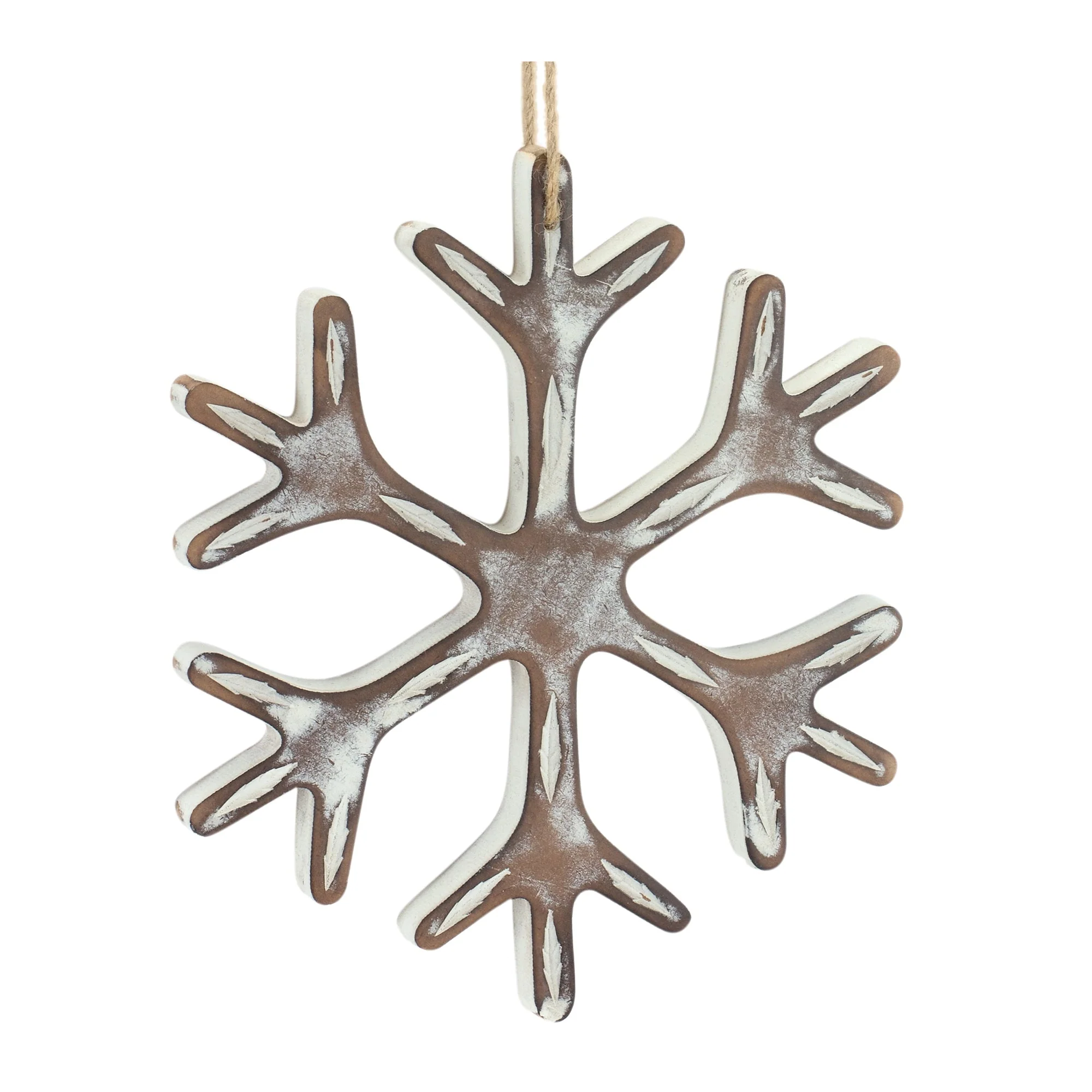 Wooden Snowflake Ornament with White Washed Finish (Set of 12) - Image 3