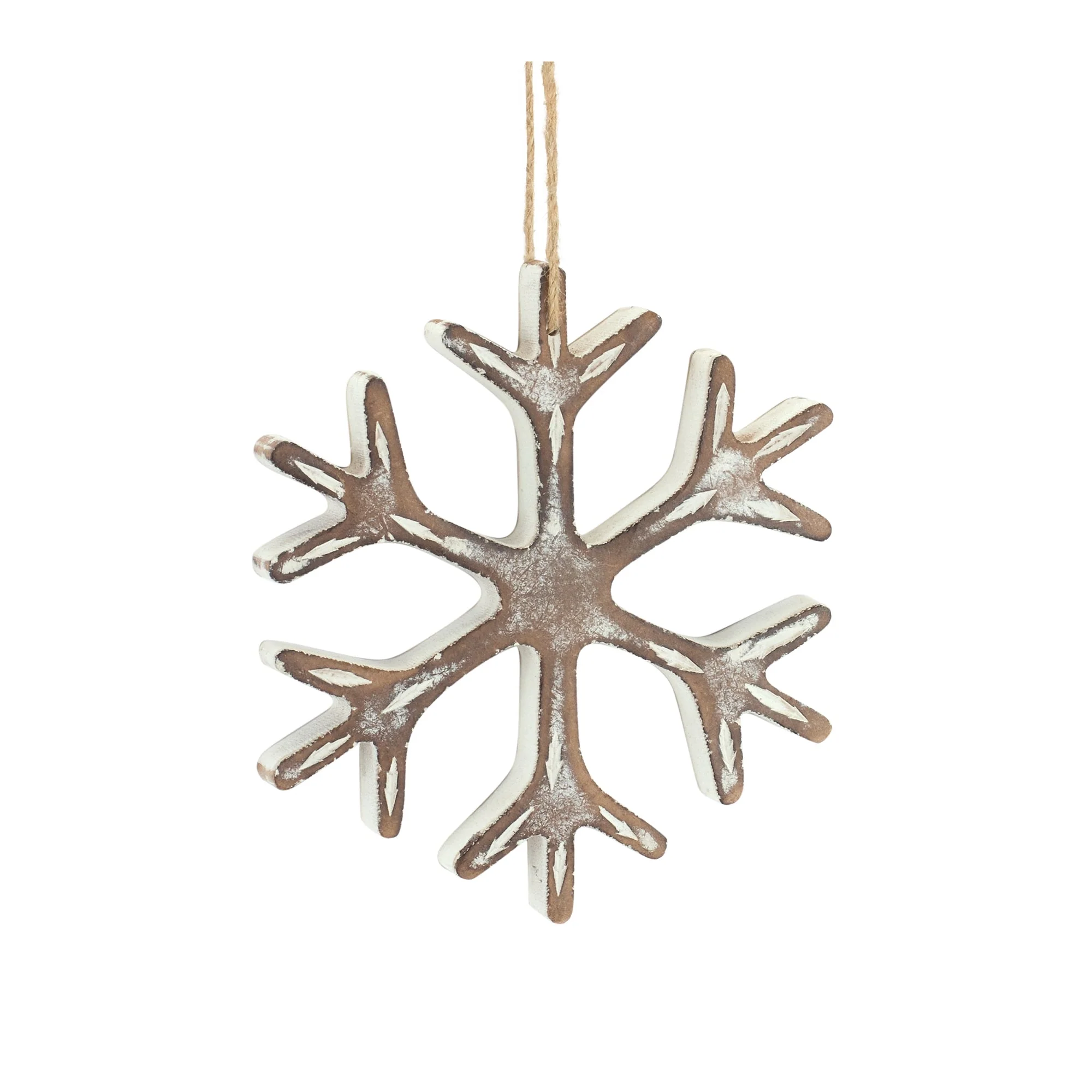 Wooden Snowflake Ornament with White Washed Finish (Set of 12) - Image 4
