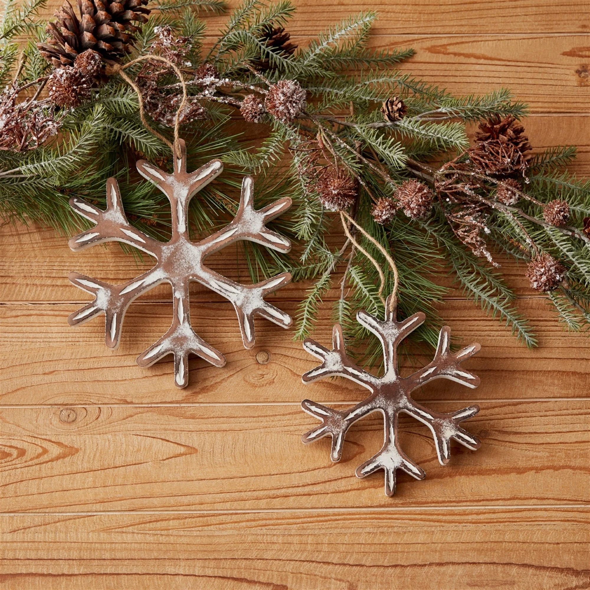 Wooden Snowflake Ornament with White Washed Finish (Set of 12) - Image 5