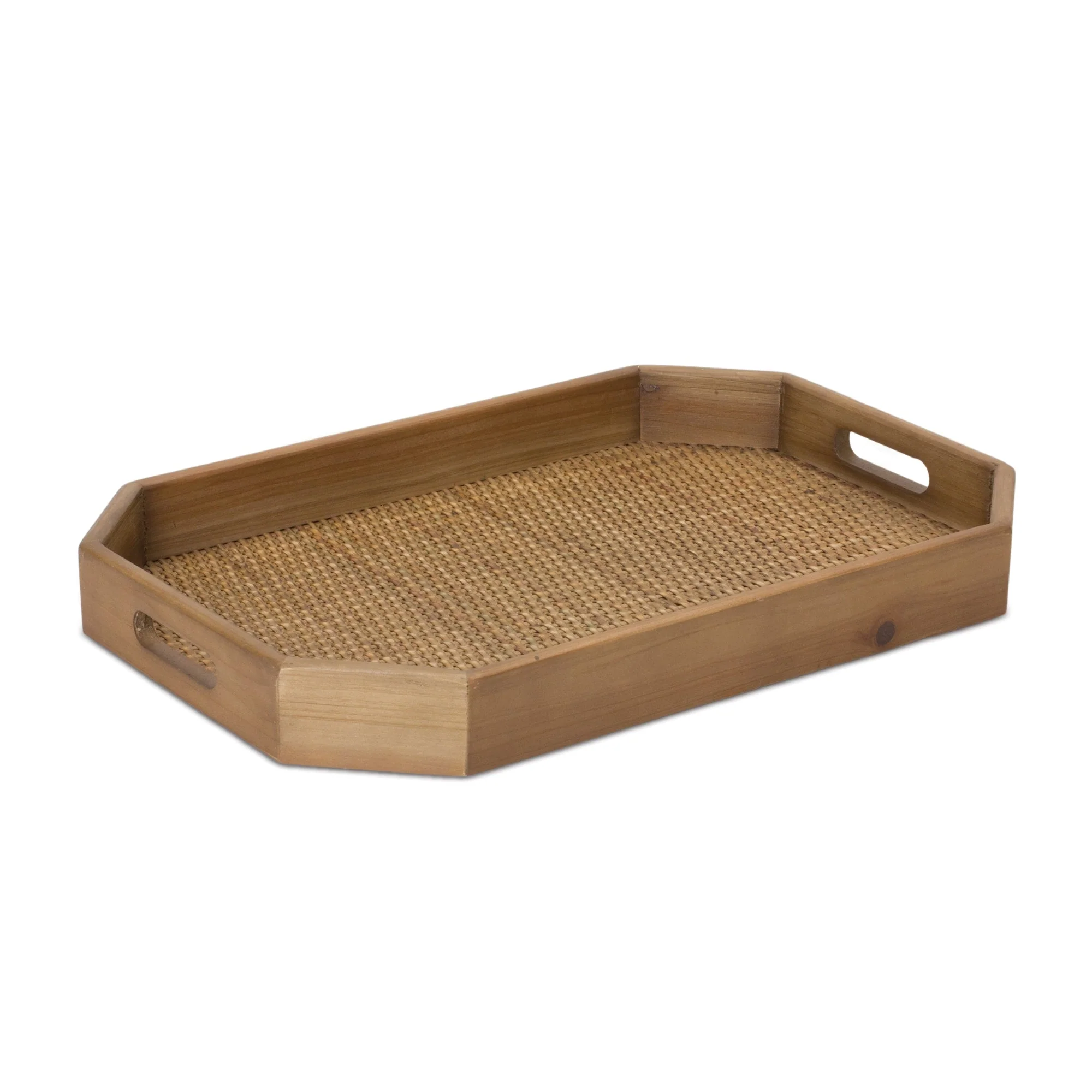 Wooden Tray with Rattan Accent (Set of 2) - Image 2
