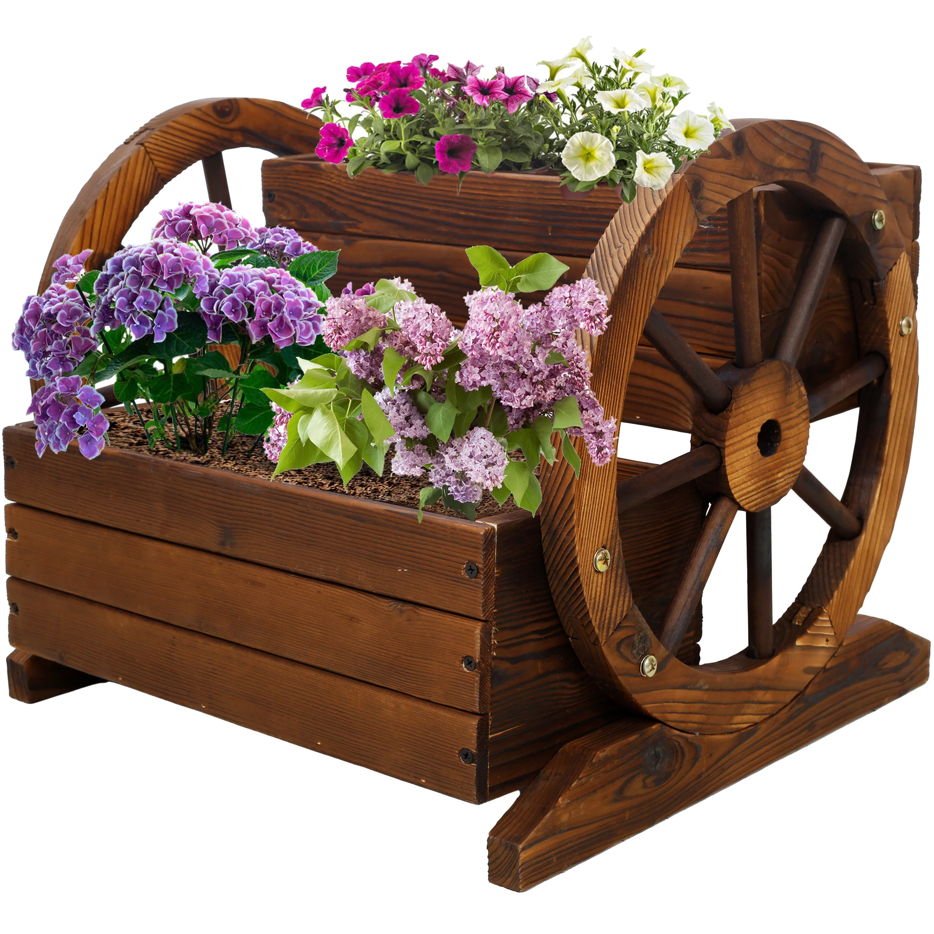 Wooden Wagon Planter Box with Wheels - Image 8
