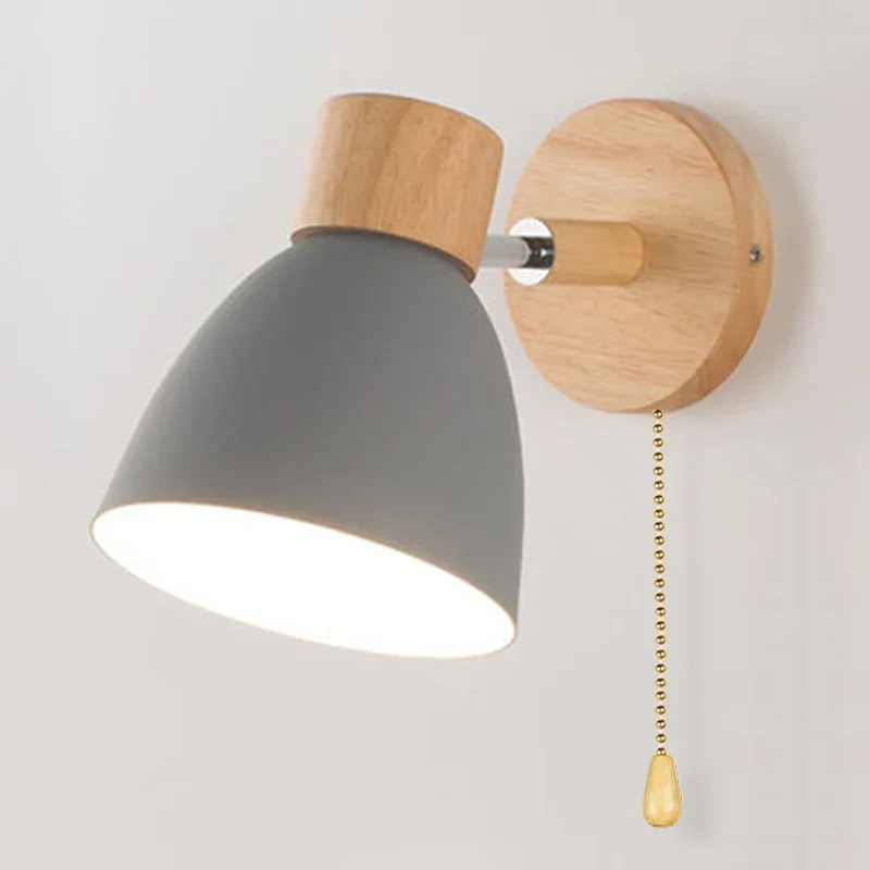 Wooden Wall Lamp with Switch – Modern E27 Adjustable Sconce for Bedroom & Living Room - Image 12