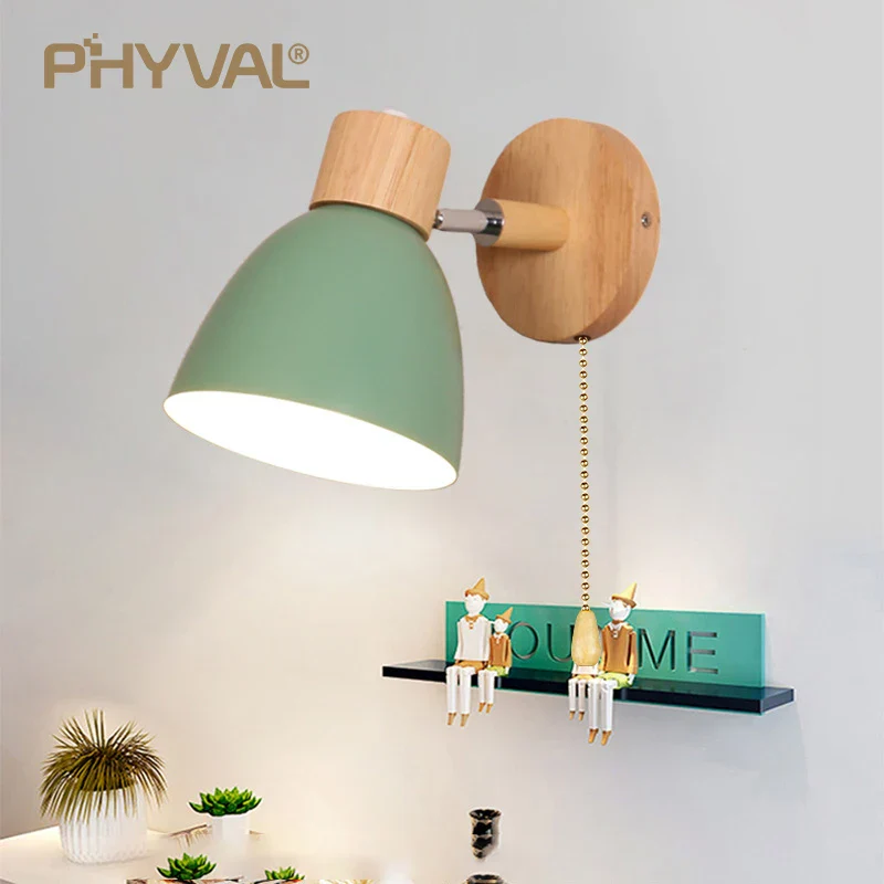 Wooden Wall Lamp with Switch – Modern E27 Adjustable Sconce for Bedroom & Living Room - Image 2